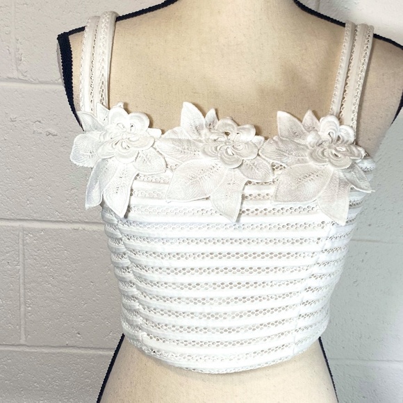 Jacaranda Open Weave Bustier Top w Floral Applique - Picture 1 of 11